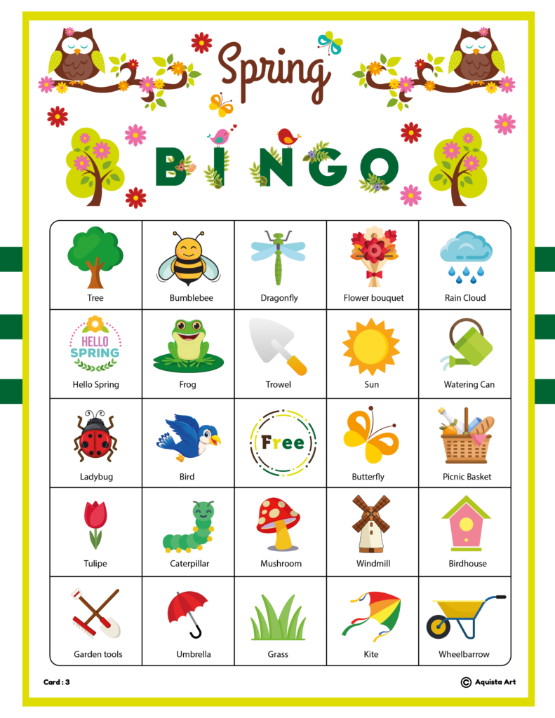 Spring Bingo Game Cards