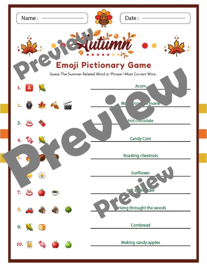 Fall Emoji Pictionary With Answers