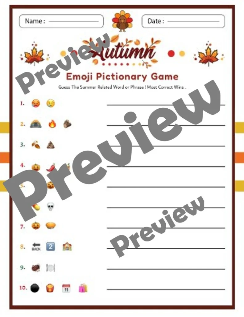 Fall Emoji Pictionary With Answers