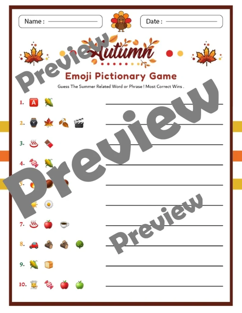 Fall Emoji Pictionary With Answers