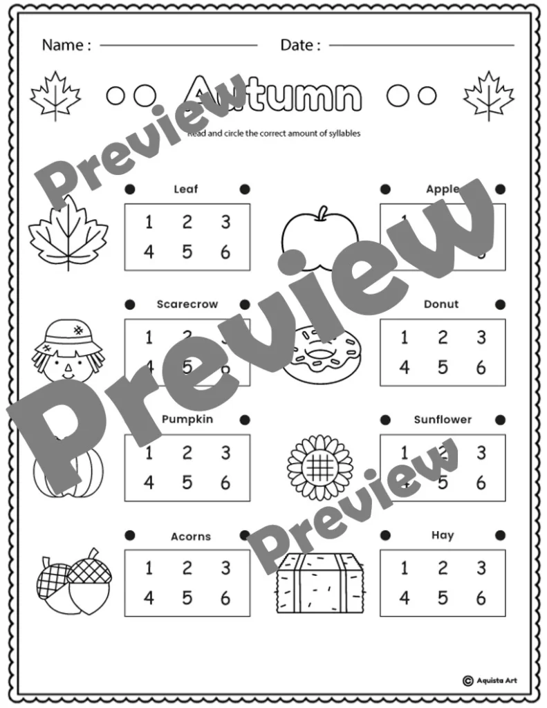 Fall math and literacy packet