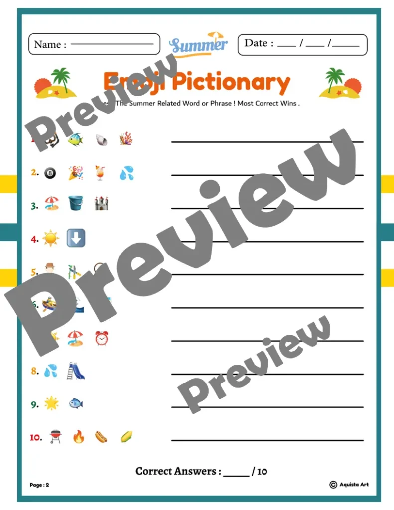 Summer Emoji Pictionary Game