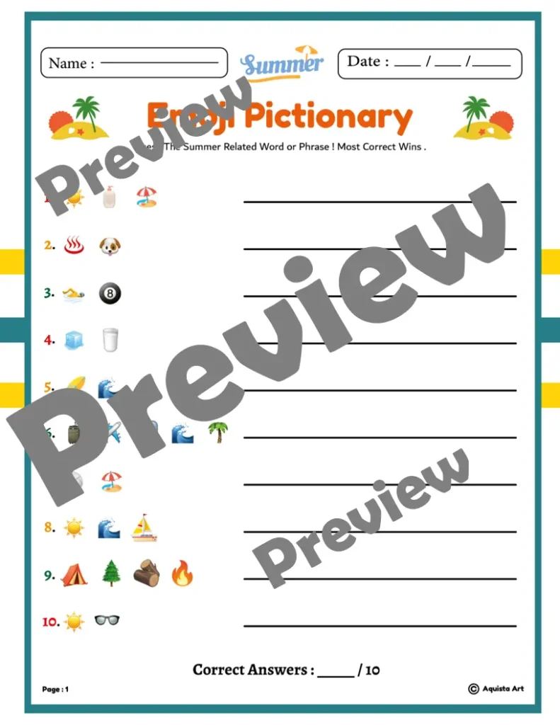 Summer Emoji Pictionary Game