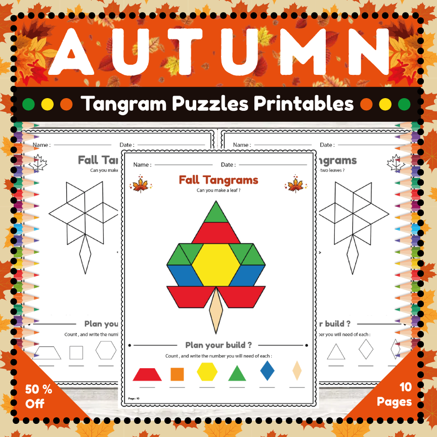 No Prep Fall Tangram Puzzles for Preschoolers